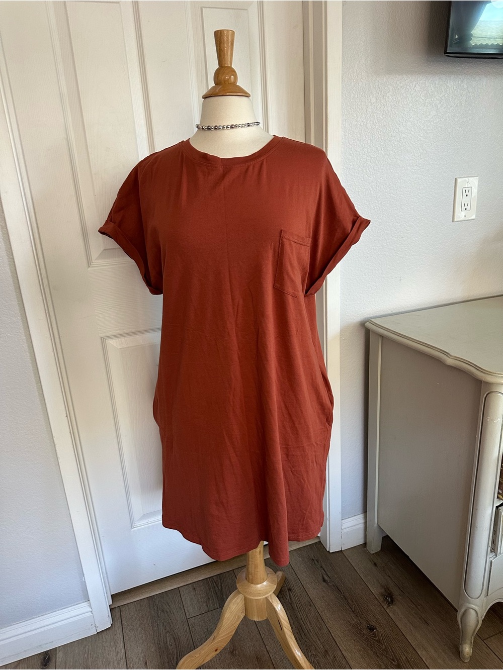 Rust Pocket Midi Dress - Women